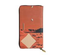 Martian Highway Zipper leather wallet, 7.5 * 4.1 inch long clutch bag, multiple compartments and large capacity, a good gift for friends