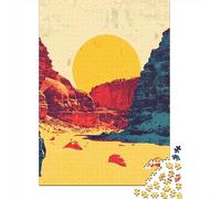Martian Space Landscape Sunset Trees Landscape Minimalist Art Illustration Travel Puzzle 1000 Pieces, Asian Architecture Inspired View, Matte Printed Jigsaw for Travel Lovers, Decorative Artwork, 70x5