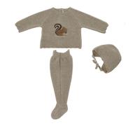 Martin Aranda Baby Beige Bonnet, Top And Trouser Squirrel Design Set-1 Month