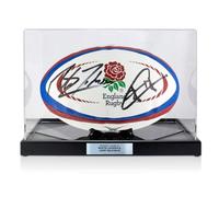 Martin Johnson And Jonny Wilkinson Signed England Rugby Ball. Display Case With Plaque