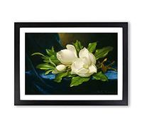 Martin Johnson Heade Giant Magnolias Framed Print | A2 Black Framed Wall Art | Ready to Hang | Modern Nature Picture | Living Room Bedroom Lounge Office