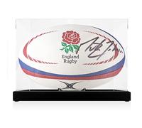 Martin Johnson Signed England Rugby Ball. In Display Case