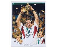Martin Johnson Signed England Rugby Photo: The Webb Ellis Trophy