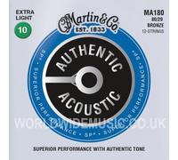 Martin Acoustic Guitar MA180 Authentic Acoustic SP – 12-String, 80/20 Bronze, Extra Light (10-47)