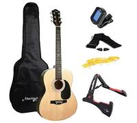 Martin Smith Full Size Beginner Acoustic Guitar Package, Natural 6 String Steel Starter Kit with Stand, Tuner, Gig Bag, Strap, Picks, Spare Strings & Lessons