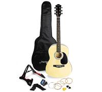 Martin Smith Full Size Beginner Acoustic Guitar Package, Natural 6 String Steel Starter Kit with Stand, Tuner, Gig Bag, Strap, Picks, Spare Strings & Lessons