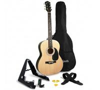 Martin Smith Full Size Beginner Acoustic Guitar Package, Natural 6 String Steel Starter Kit with Stand, Tuner, Gig Bag, Strap, Picks, Spare Strings & Lessons