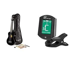 Martin Smith Soprano Ukulele with Ukulele Bag and Black Design + Clip-On Ukulele Tuner