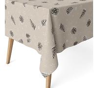 Martina Home 200cm x 140cm Resin Coated Table Cloth Pine Cones Grey