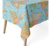 Martina Home Blue World Map Resin Tablecloth 140 x 140 cm