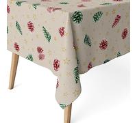Martina Home Green Pine Cones Resin Coated Tablecloth 220cm x 140cm