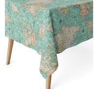 Martina Home Tablecloth RESIN World Map Turquoise 140 x 140 cm