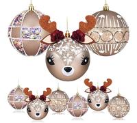 MARTINE MALL 6 PCS 3.9'' Christmas Tree Ornaments, Reindeer Christmas Ornaments Set Shatterproof Large Christmas Ball Ornament Various Styles Xmas Tree Decorations Hanging Ornament for Holiday Party