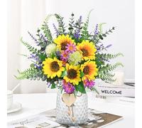 MARTINE MALL Fake Flowers in Vase, Sunflowers Artificial Flowers, Faux Flowers in Vase Centerpiece Table Decorations Silk Sunflower Bouquet Table Centerpieces for Dining Room Coffee Table Decor