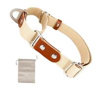 Martingale Anti-Pull Dog Collar. Beige & Cognac, M. | Handmade in Spain; soft cotton-polyester webbing, Spanish leather details and a limited-slip design to help prevent escapes.