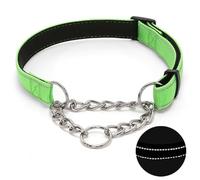 Martingale Dog Collar with Stainless Steel Chain, Adjustable Soft Padded Nylon Reflective Collar, No Pull Heavy Duty Chain Walking Training Colllars for Large, Medium, Small Dogs(Green, 16.5" - 27.6")