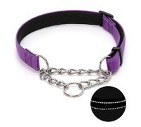 Martingale Dog Collar with Stainless Steel Chain, Adjustable Soft Padded Nylon Reflective Collar, No Pull Heavy Duty Chain Walking Training Colllars for Large, Medium, Small Dogs(Purple, 13.0"-23.6")