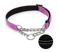 Martingale Dog Collar with Stainless Steel Chain, Adjustable Soft Padded Nylon Reflective Collar, No Pull Heavy Duty Chain Walking Training Colllars for Large, Medium, Small Dogs(Purple, 16.5"-27.6")