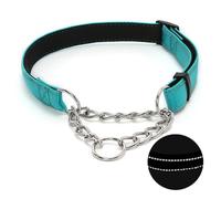 Martingale Dog Collar with Stainless Steel Chain, Adjustable Soft Padded Nylon Reflective Collar, No Pull Heavy Duty Chain Walking Training Colllars for Large, Medium, Small Dogs(Green, 13.0" - 23.6")