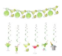 Martini Birthday Party Decorations, Green Pink Martini Glasses Banner Assorted Martini Hanging Swirls Party Decor for Martini Themed Bachelor Summer Bridal Shower Party Supplies
