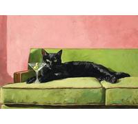 Martini Cat Sofa Wooden Jigsaw Puzzle,1000pc,Relaxed Black Cat Pink Background Puzzle