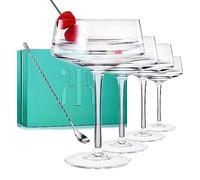 Martini & Champagne Coupe Glasses Set of 4 with Silver Spoon | 10oz | Crystal Luxury , Premium Hand-Blown | Classic Cocktail & Glass Coupes For Manhattan , Cosmopolitan , Sidecar , Speakeasy Goblets