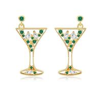 Martini Earrings Sterling Silver Green Zircon Cocktail Margarita Dangle Earrings Statement Chamagne Party Jewelry Gift for Women