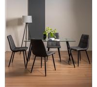 Martini Glass Dining Table Set - 6 Seater - 140cm - 4 Mondrian Dark Grey Faux Leather Chairs