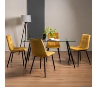 Martini Glass Dining Table Set - 6 Seater - 140cm - 4 Mondrian Mustard Velvet Chairs
