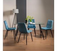 Martini Glass Dining Table Set - 6 Seater - 140cm - 4 Mondrian Petrol Blue Velvet Chairs