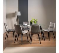 Martini Glass Dining Table Set - 6 Seater - 140cm - 6 Mondrian Grey Velvet Chairs