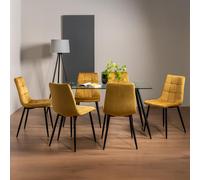Martini Glass Dining Table Set - 6 Seater - 140cm - 6 Mondrian Mustard Velvet Chairs