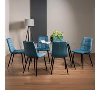 Martini Glass Dining Table Set - 6 Seater - 140cm - 6 Mondrian Petrol Blue Velvet Chairs