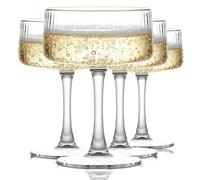 Martini Glasses Set of 4, Champagne Coupe Glasses with Gold Rim, 260ml Vintage Ribbed Cocktail Glasses for Espresso Martini, Margarita, Prosecco and Manhattan