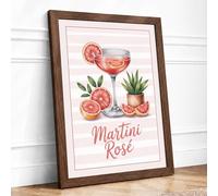 Martini Rosé Botanical Framed Wall Art Print A2 (59.4×42cm) Walnut, Wall Decor for Living Room, Bedroom, Office & Home, Ready to Hang, Art Gift