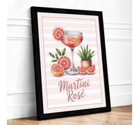 Martini Rosé Botanical Framed Wall Art Print A3 (42×29.7cm) Black, Wall Decor for Living Room, Bedroom, Office & Home, Ready to Hang, Art Gift