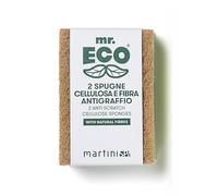 martini SPA - Mr Eco - Double Action Sponge, Cellulose and Anti-Scratch Fiber, Green and Brown Color, 10x7x2 cm, 32g, 2 Units - Made in Italy -