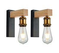 Martll Wall Light Indoor E27 Wooden Wall Lamp Vintage Retro Wall Sconces for Hallway Country House Bedroom Living Room (2Pack)