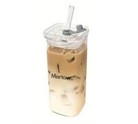 MARTOW. 500ml Aesthetic Iced Coffee Tumbler - Reusable Glass Cup with Lid & Straw for Cold Brews, Lattes & More
