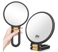 Martvex 1x 20x Magnifying Travel Mirror, Hand Mirror with Handle - Double Side Hand Held Mirror with 1x 20x Magnification & Foldable Handle, Portable Travel Makeup Hand Mirror for Women (Black)