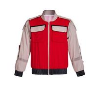 Marty McFly Costume Men Red Bomber Jacket Zipper Coat Suit Halloween Uniform Top, Red, L
