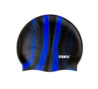 Maru Silicone Swim Cap (Black/Blue) - Smooth, Easy-Fit Silicone Swimming Cap for Adults & Kids (One Size Fits All) - Durable Swimming Hat for Speed, Comfort & Chlorine Protection