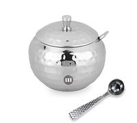 MARU Stainless Steel Hammered Design Ghee Pot with Spoon & lid, Elegant Ghee dispenser for Kitchen Storage set, Multipurpose Oil, sauce, ghee storage container for Kitchen, 300ml