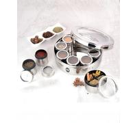 MARU Steel 12-in-1 Spice Box For Kitchen, Durable Masala Dani with Middle Partition Container & See- Through Lids, Stylish Anjarai Petti, Elegant Kitchen Storage Masala box (12 IN 1 BIG)