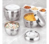 MARU Steel Airtight Container with Lid Set of 3 (500ml, 750ml, 1200ml) Heavy-Gauge Apple Shape Round Canister, Food Storage Dabba for Kitchen/Fridge, Ideal Box for Storing Meal, Leftover, Dosa Batter