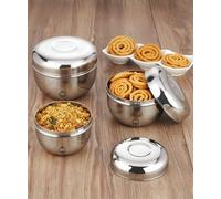 MARU Steel Kitchen Storage Container Set | Apple Shape Steel Dabba with Lid | Heavy Gauge Mirror Finish | Airtight Stackable Containers for Kitchen & Fridge Storage | 500ml, 750ml, 1200ml