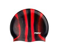MARU Swimming Hat, 100% Silicone Swim Cap, Unisex Adult Swimming Cap, Lightweight Swimming Caps for Men and Women, Comfortable and Durable Swim Hats Designed in the UK (Black/Red, One Size)