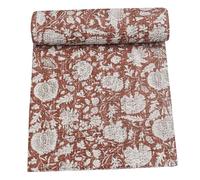 Marubhumi Indian Handmade Traditional Hippie Floral Print Kantha Quilt Indian Cotton Bedding Throw Blanket Bespread Hand Stitched with Love (Brown, Twin (60"x 90"))