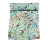 Marubhumi Indian Handmade Traditional Monkey Print Kantha Quilt Indian Cotton Bedding Throw Blanket Bespread Hand Stitched with Love (Mint, Queen (90"x 108"))
