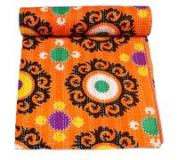 Marubhumi Indian Handmade Traditional Unique Print Kantha Quilt Indian Cotton Bedding Throw Blanket Bespread Hand Stitched with Love (Orange, King (108"x 108"))